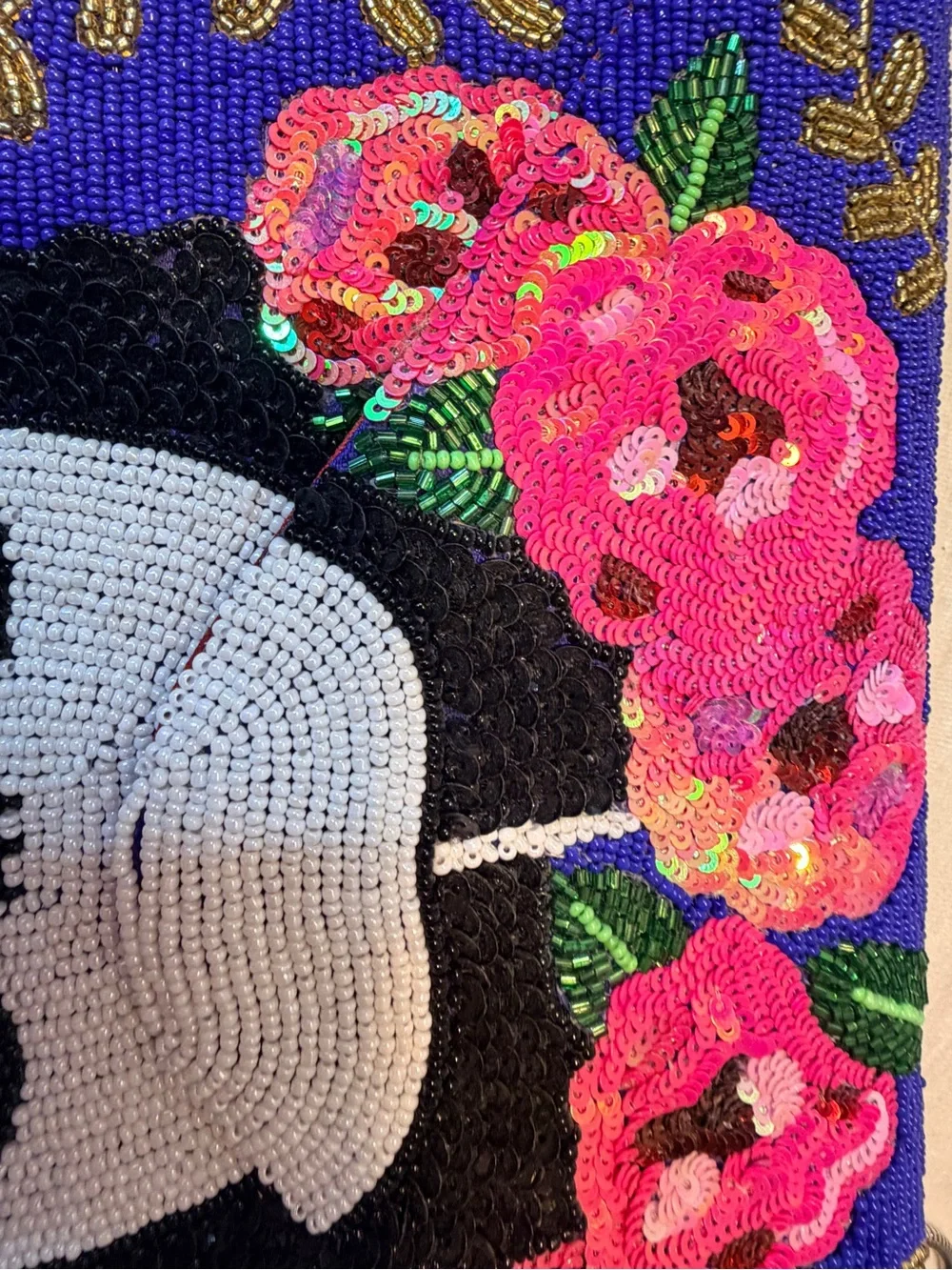 Ricki Designs of California   Freida Statement Clutch - Blue with Pink Flower